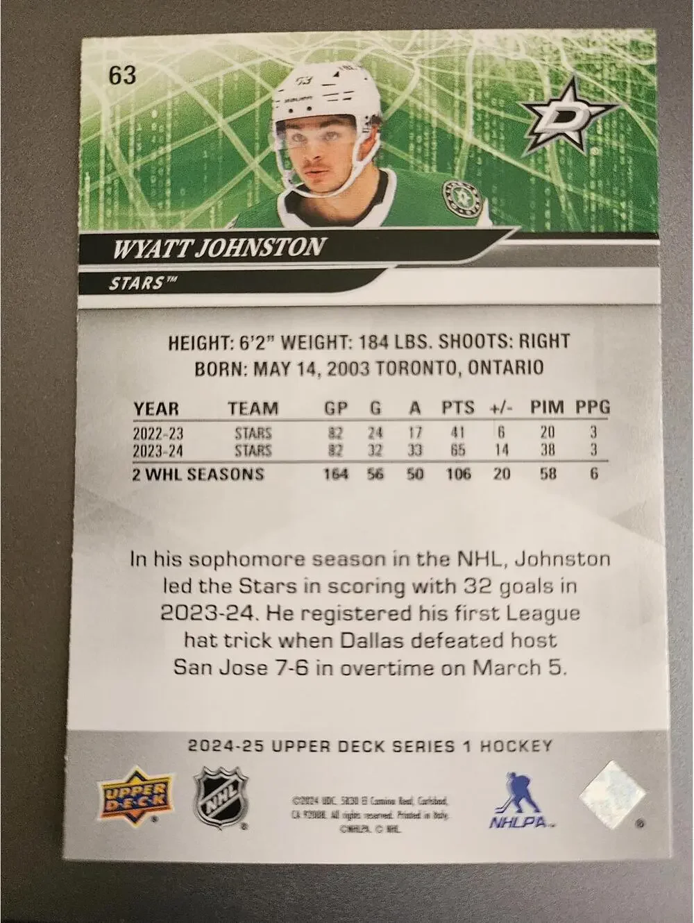 2024-25 Upper Deck Series 1 #63 Wyatt Johnston NHL Dallas